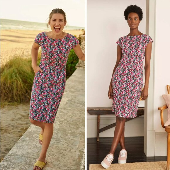 Boden Florrie Floral Cotton Jersey Cap Sleeve Dress in Ivory Pink Safari size 6 - Picture 1 of 6